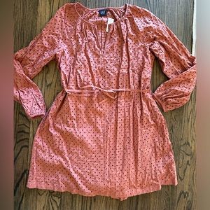 Brand: Gap; Size: L Tall; Description: Rust colored puff-sleeve eyelet dress
